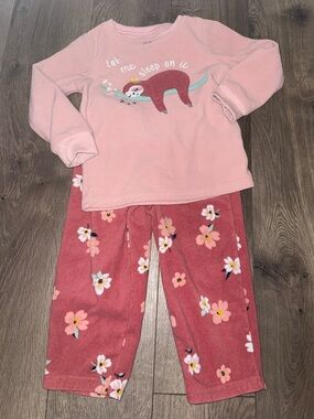 Carter's Pink Sloth Fleece Pajama Set with Floral Pants